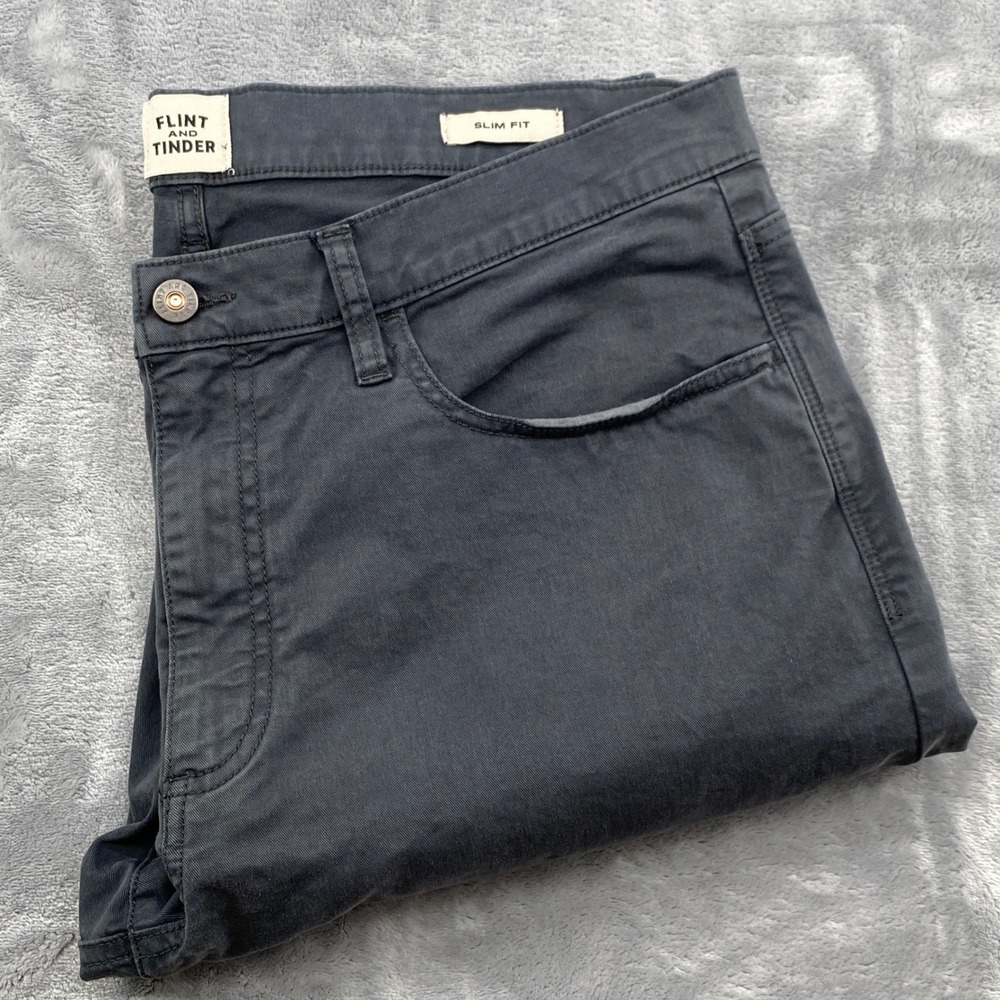 Flint and Tinder 365 Pants Mens 36x34(36x32)Slim Fit Dark Gray 5 Pocket Stretch